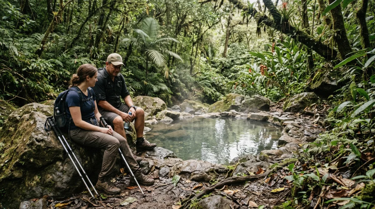 A small natural mineral pool in the forest on a guided Costa Rica hot springs tour at Rincón de la Vieja